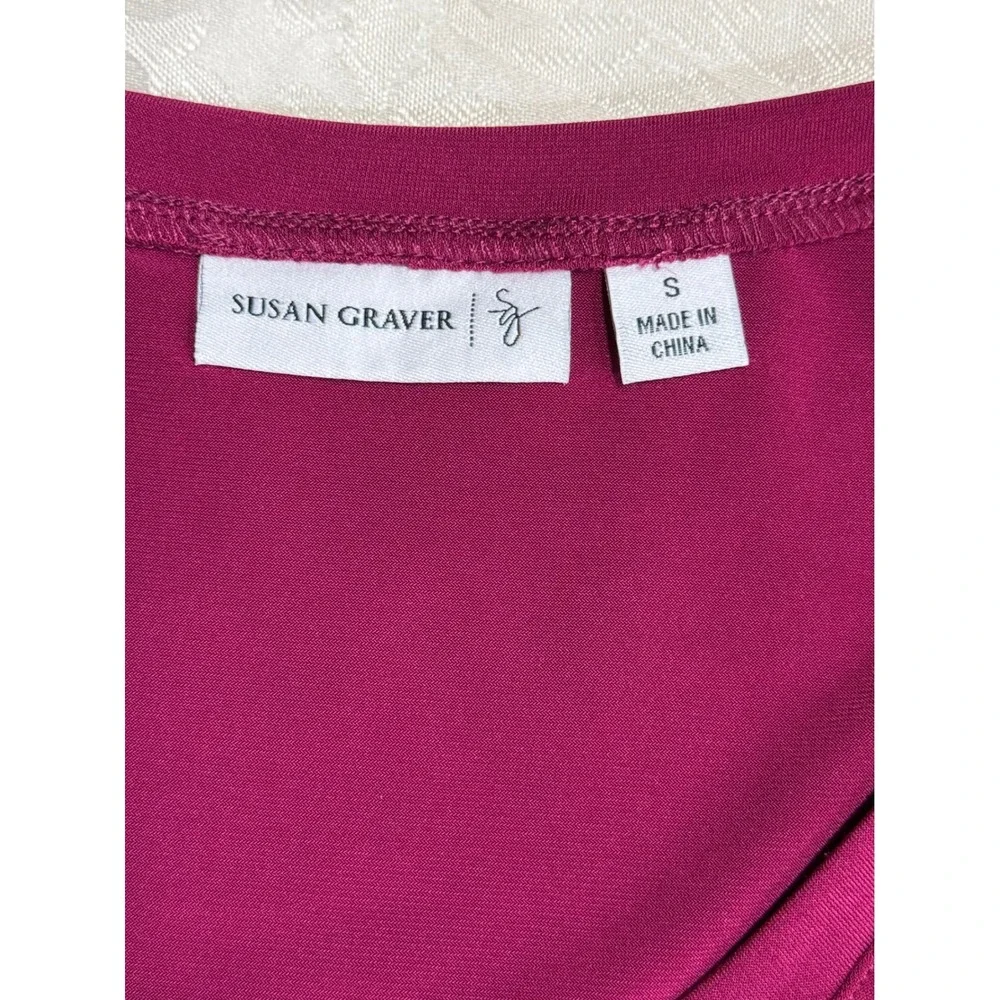 Susan‎ Graver Tunic Top Womens Small Berry Ruched 3/4 Sleeve V-Neck Liquid Knit